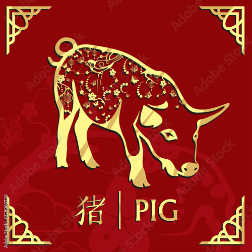 Year of the pig, happy chinese new year, pig illustration
