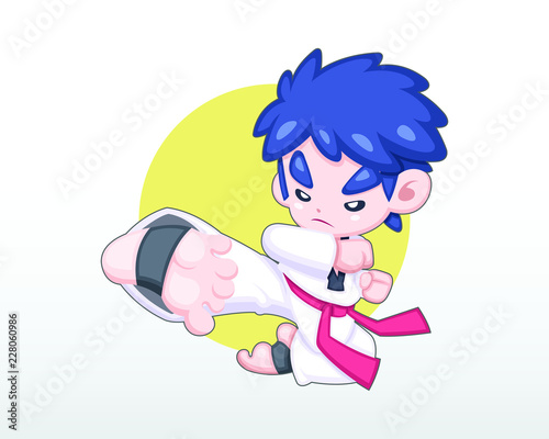 A Korean Boy in Red Belt Taekwondo Uniform doing jump kick illustration