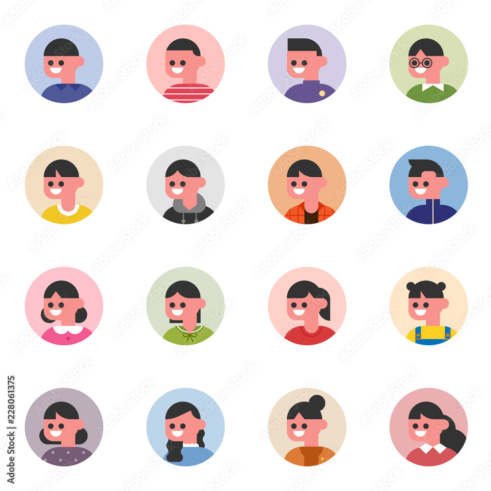 various people profile face icons. flat design style vector graphic illustration.