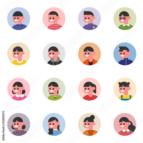 various people profile face icons. flat design style vector graphic illustration.