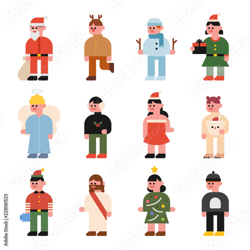 christmas costume kids characters. flat design style vector graphic illustration.