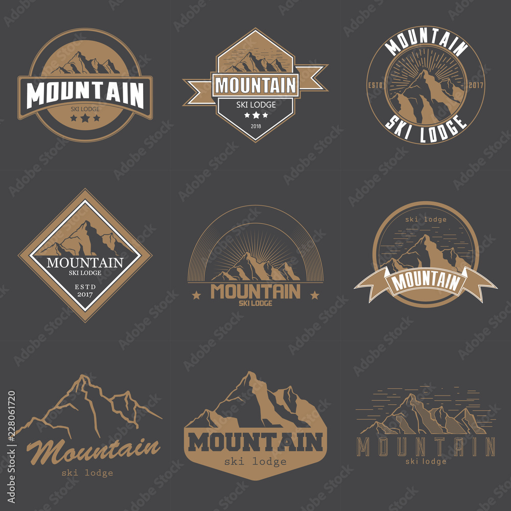 Set of different vintage mountains logo emblem vector illustration. Mountains and travel icon for tourism organizations.
