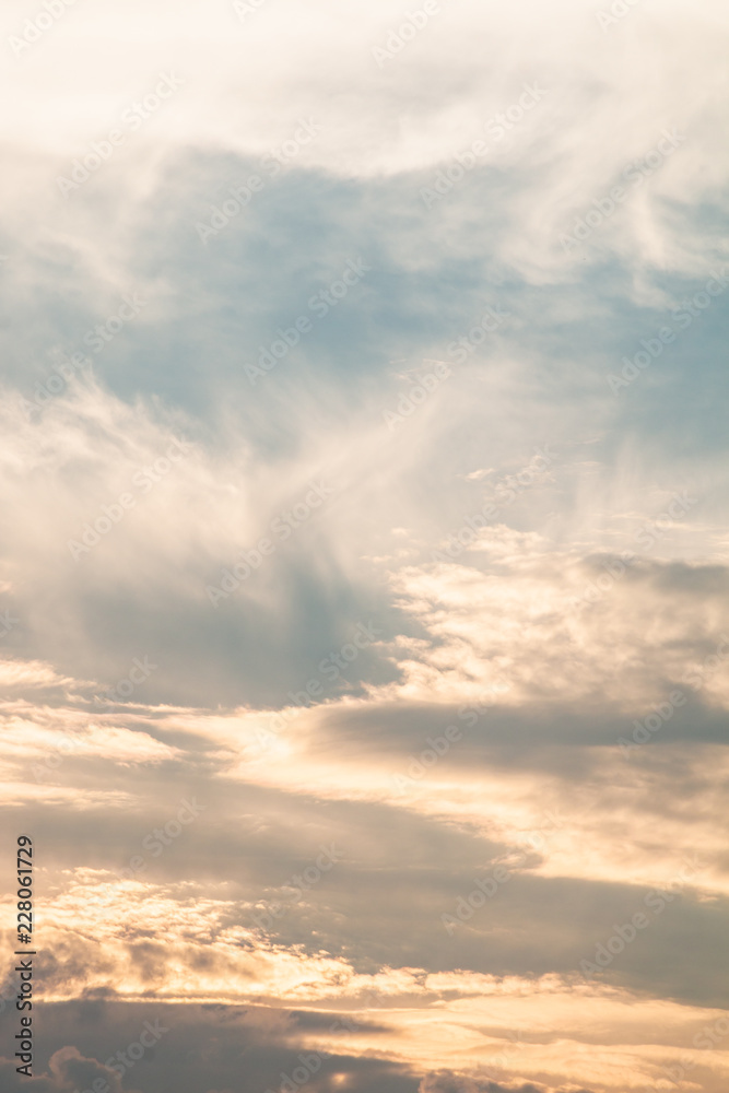 Fototapeta premium blue and gold sky background with white cloudy , twilight in the evening .