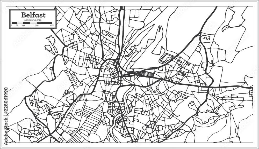 Belfast Ireland City Map in Retro Style. Outline Map.