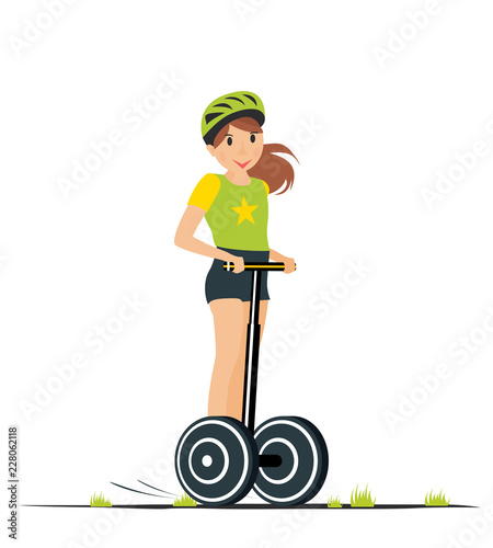 Cartoon Girl Riding on Electric Scooter. Vector illustration.