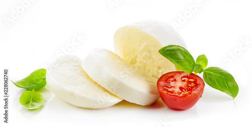 Mozzarella cheese on white background photo