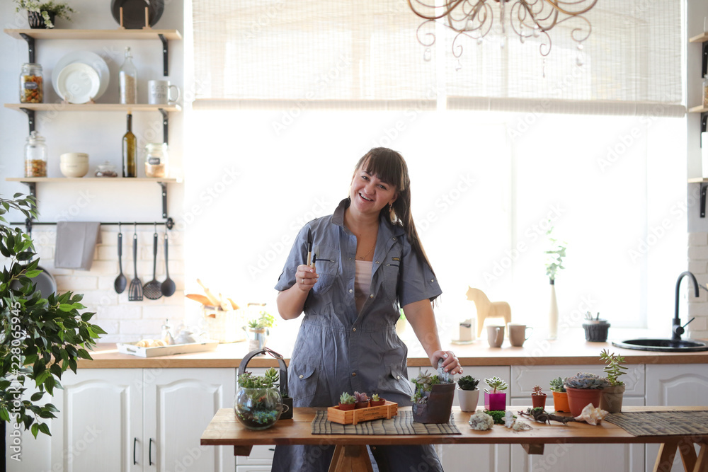 woman make terrarium with succulents at home woman make terrarium with succulents at home