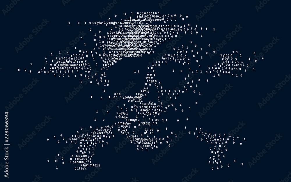 Digital skull and crossbones on binary code Stock Vector | Adobe Stock