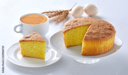 Tablou canvas Plain sponge Cake, A  firm yet well-aerated sponge structure made with flour, ba
