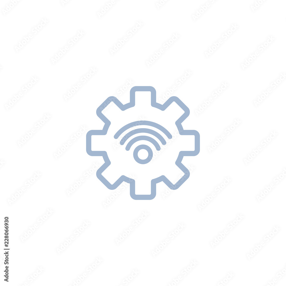 Wifi connection signal icon with gear or settings icon in the circle. vector illustration isolated on modern background. Wifi connection signal icon with gear or settings icon in the circle. vector illustration isolated on modern background.
