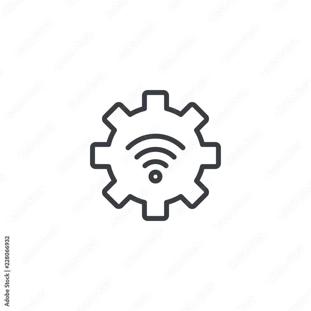 Wifi connection signal icon with gear or settings icon in the circle. vector illustration isolated on modern background. Wifi connection signal icon with gear or settings icon in the circle. vector illustration isolated on modern background.
