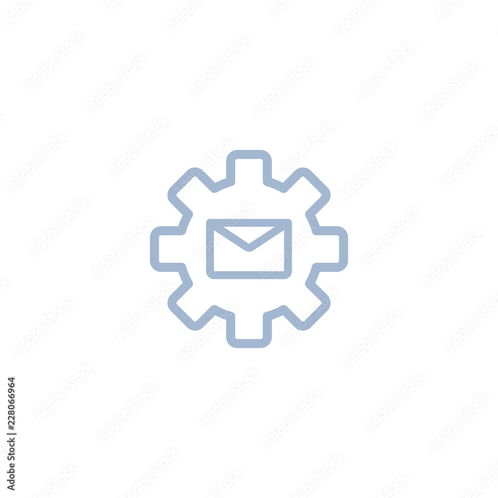 Icon of email configuration. Mail setting, gear wheel, letter, cog. Mail options concept. Can be used for topics like computer interface, correspondence, account, setting parameters Icon of email configuration. Mail setting, gear wheel, letter, cog. Mail options concept. Can be used for topics like computer interface, correspondence, account, setting parameters