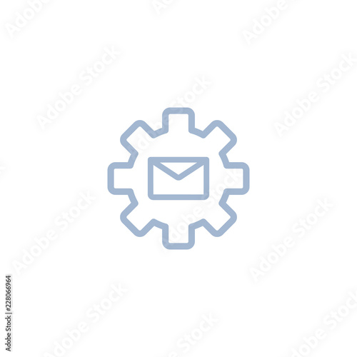 Icon of email configuration. Mail setting, gear wheel, letter, cog. Mail options concept. Can be used for topics like computer interface, correspondence, account, setting parameters