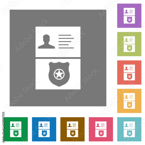 Police id and badge square flat icons