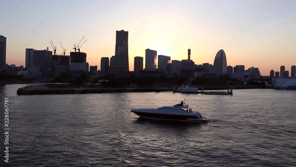 Sunset view of Yokohama City Skylines.