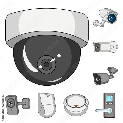 Vector illustration of cctv and camera sign. Set of cctv and system stock vector illustration.