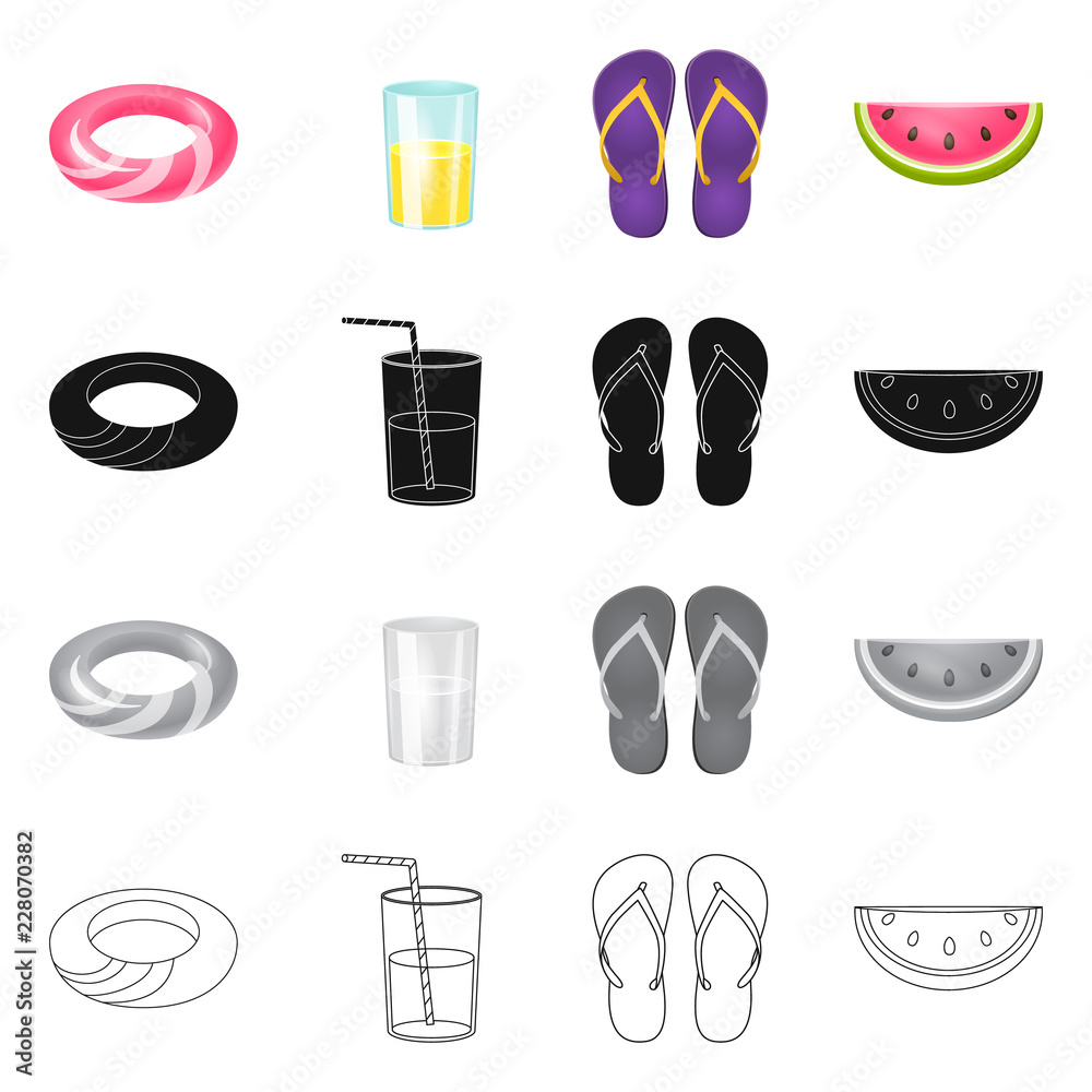Vector illustration of equipment and swimming icon. Collection of equipment and activity stock vector illustration.
