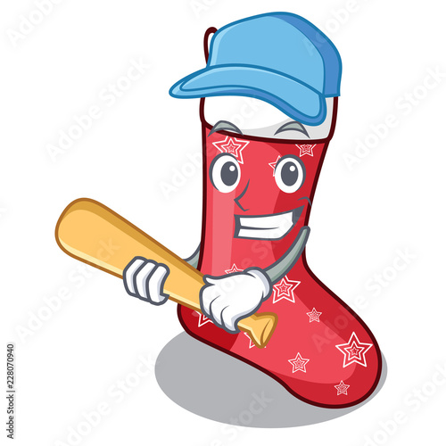 Playing baseball character christmas sock for decoration christmas