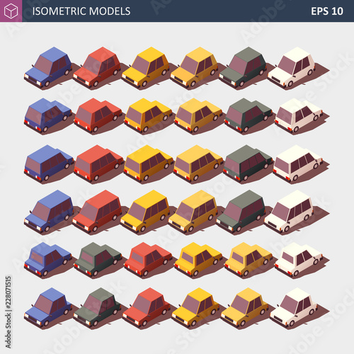 Vector Low Poly Cars shown from Front and Back.