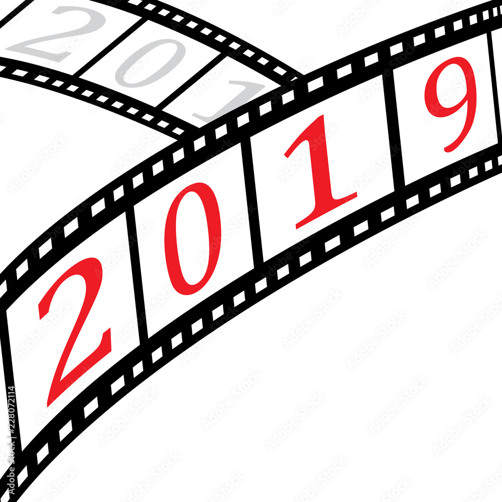 Film strips and 2019 with blank writing area. Vector illustratio