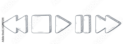 Media buttons. Outline hand drawn sketch