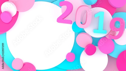 2019 New Year wallpaper. 3d background. Abstract shapes 3d. Year of Earth Pig. Winter holiday. Happy New Year poster. Minimalism. Trendy modern illustration. Render.