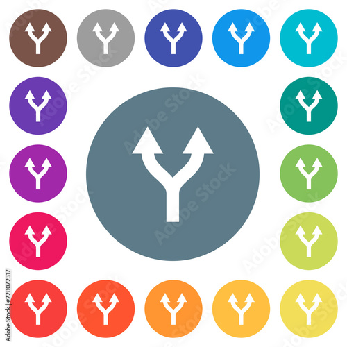 Split arrows up flat white icons on round color backgrounds