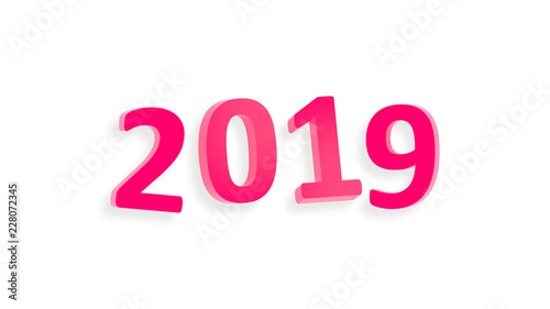 2019 3d sign. New Year. 2019 numbers isolated on white. Simple shapes. Year of Earth Pig. Winter holiday. Happy New Year. 3d illustration.