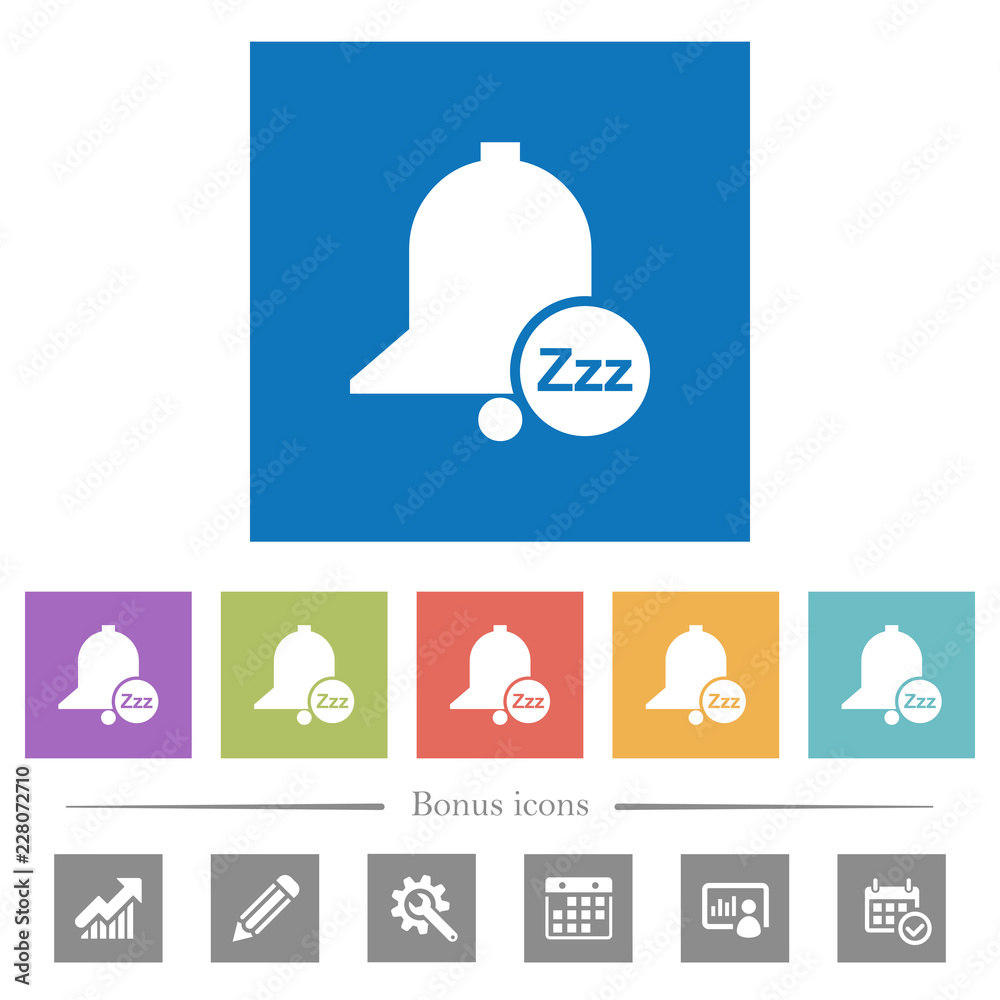 Reminder snooze flat white icons in square backgrounds Reminder snooze flat white icons in square backgrounds