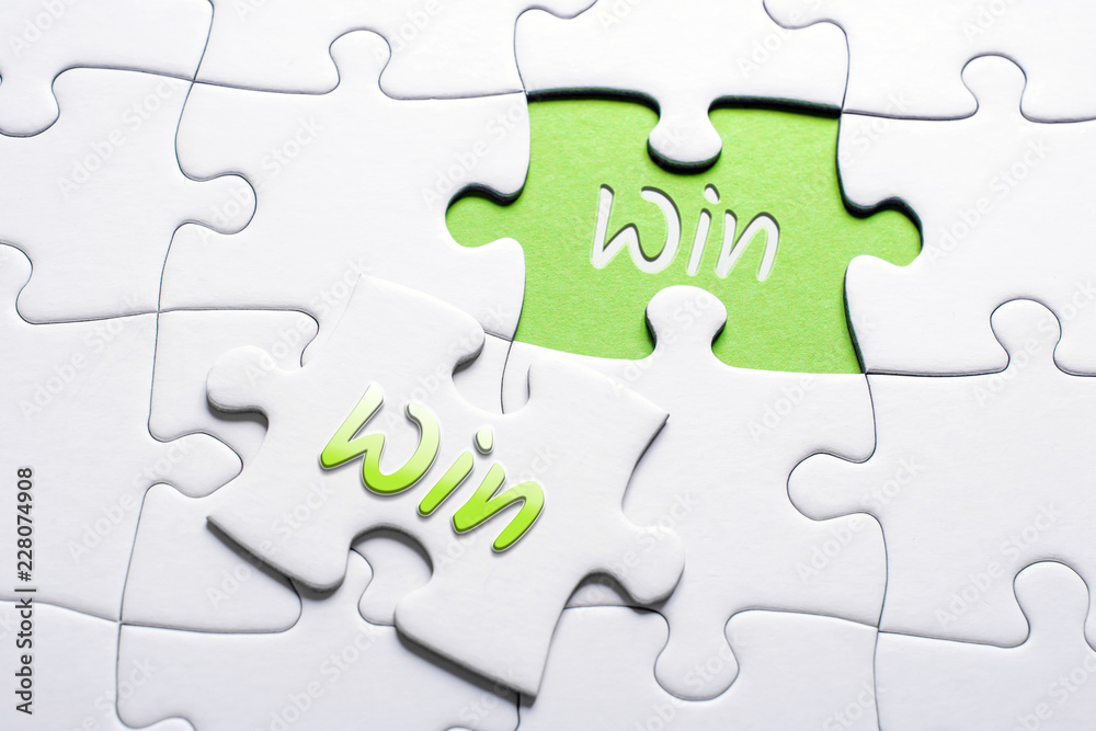 The Words Win And Win In Missing Piece Jigsaw Puzzle, Win-Win Situation Concept The Words Win And Win In Missing Piece Jigsaw Puzzle, Win-Win Situation Concept