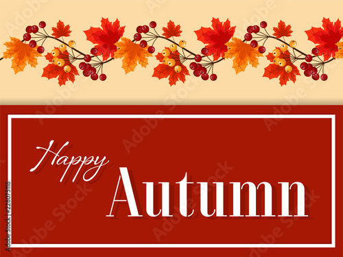Autumn floral background with Happy Autumn text.
