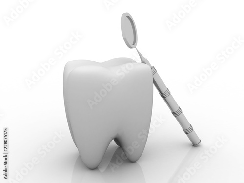 3d rendering Dental set, mirror with tooth, concept care 