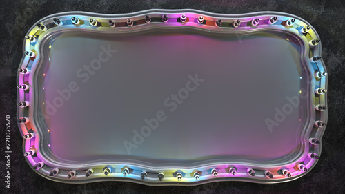 Photography Blank board with colorful light bulbs 3D render
