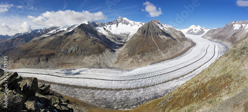 Great Aletsch Glacier panorama in Swiss Alps, canton of Valais, Switzerland,  UNESCO heritage (large stitched file) photo