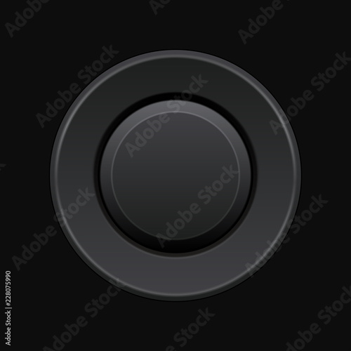 Black round button. 3d push button on black background