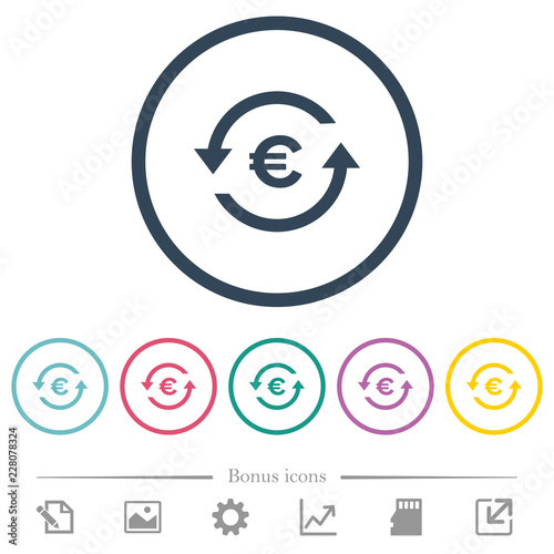 Euro pay back flat color icons in round outlines