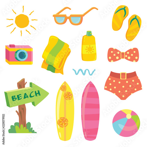 Photography Set of illustrations with summer surfing beach elements