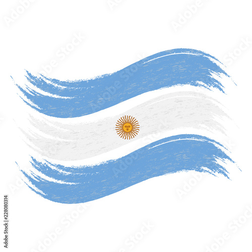 Grunge Brush Stroke With National Flag Of Argentina Isolated On A White Background. Vector Illustration. Flag In Grungy Style. Use For Brochures, Printed Materials, Logos, Independence Day