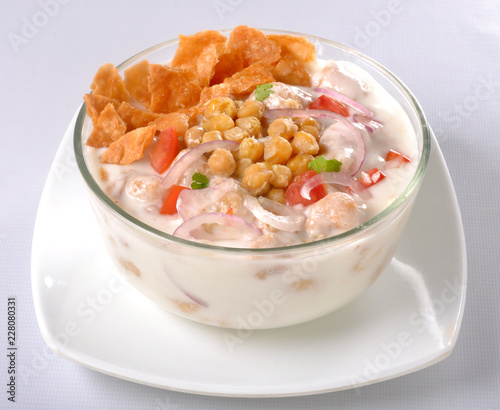 Dahi Bhallay, A yogurt base deleciuos street snack available with plain spicy, mix chat, papri, meethe & chana chaat  photo