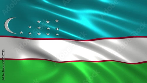 Charming 3D animation 4K flag of  Uzbekistan on silk and shadow