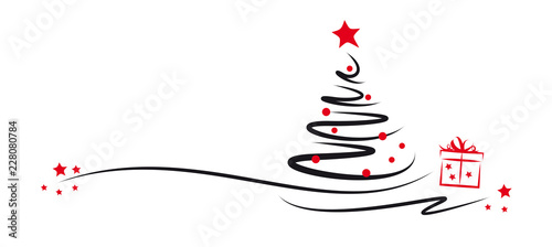 tannenbaum mit roten kugeln und geschenk