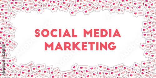 Social media icons. Social media marketing concept. Falling gradient like counter. Wide scattered fr