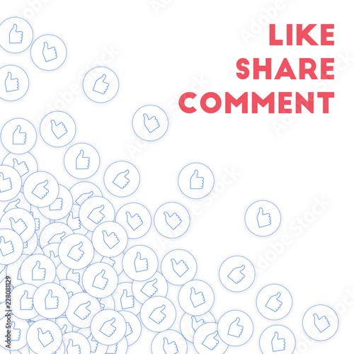 Social media icons. Social media marketing concept. Falling scattered thumbs up. Scattered bottom le