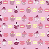 Vector Pink Garden Tea Party Cake Seamless Pattern Background. Perfect for fabric, wallpaper and scrapbooking projects.