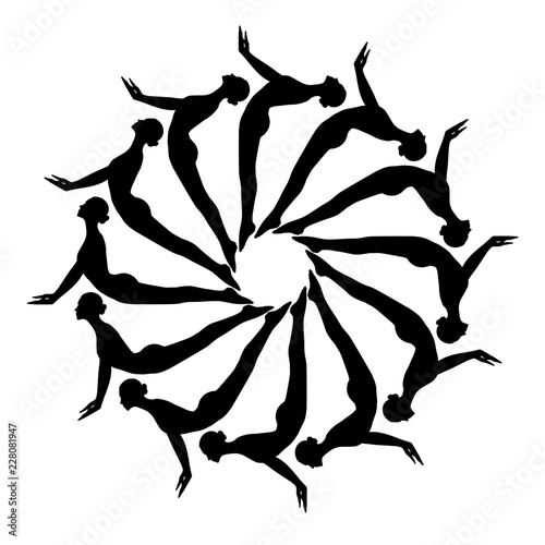 Black silhouette of woman in yoga position in kaleidoscope ornament.