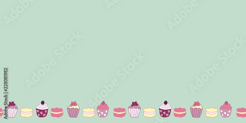 Vector Green Garden Tea Party Cake Border Pattern Background. Perfect for fabric, wallpaper and scrapbooking projects.