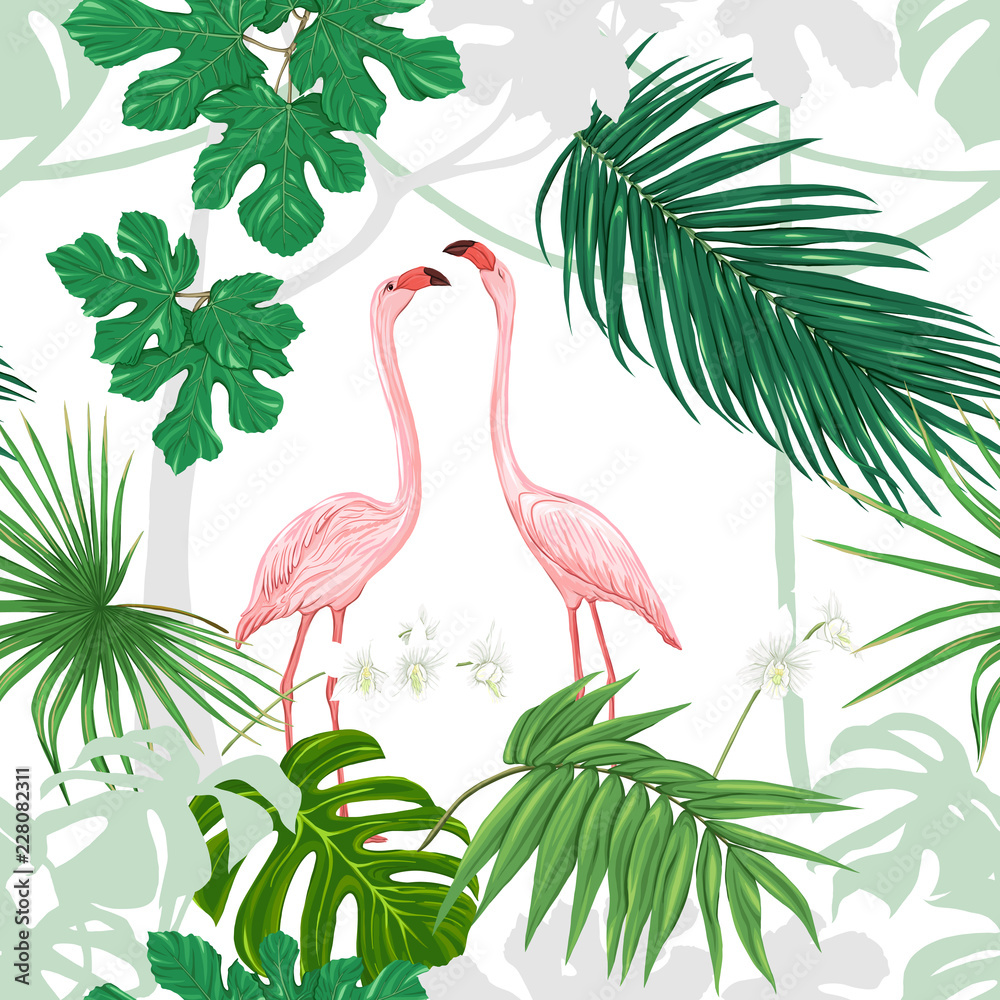 Fototapeta premium Seamless pattern, background. with tropical plants and flowers.