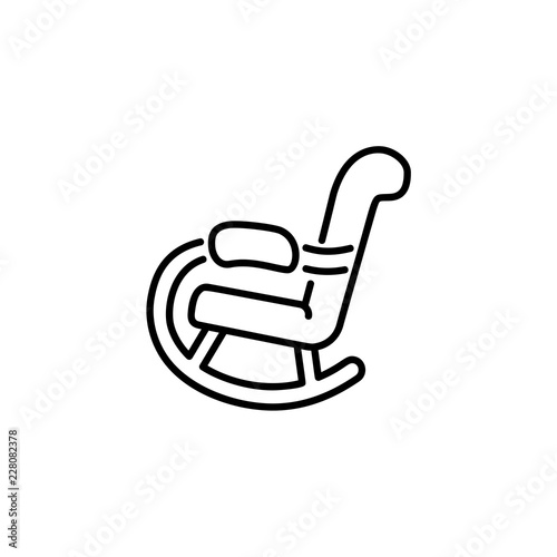 Black & white vector illustration of rocking chair, rocker. Line icon of arm chair seat. Upholstery furniture for living room & bedroom. Isolated on white background