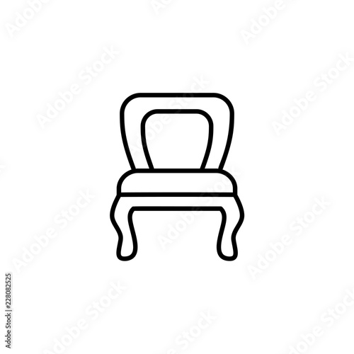 Black & white vector illustration of comfortable armchair. Line icon of arm chair seat. Upholstery furniture for living room & bedroom. Isolated on white background