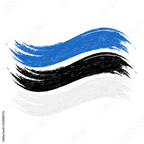 Grunge Brush Stroke With National Flag Of Estonia Isolated On A White Background. Vector Illustration. Flag In Grungy Style. Use For Brochures, Printed Materials, Logos, Independence Day